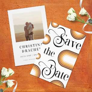 Save The Date Boho Terracotta Arch & Retro Script Photo Wedding