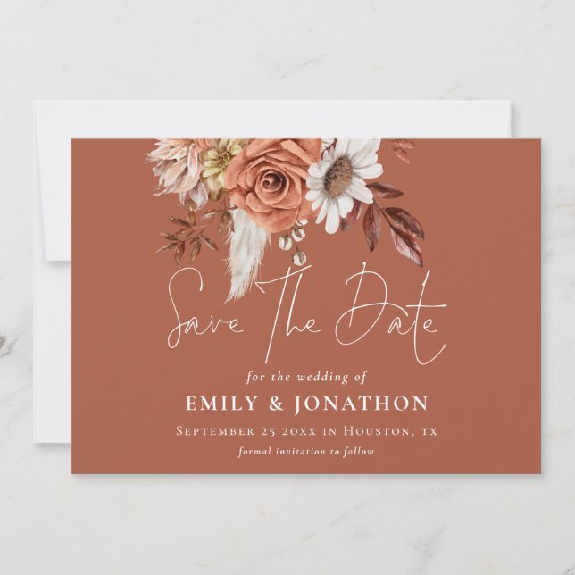 Save The Date Boho Terracotta Automne Florals QR Code Rust Maria (Devant)