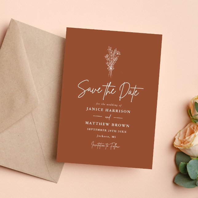 Save The Date Boho Terracotta brûlé Orange Rustique Mariage (Créateur téléchargé)