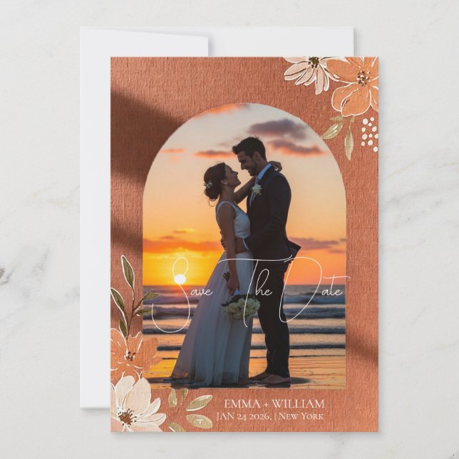 Save The Date Boho Terracotta Floral  Arch Photo   (Devant)