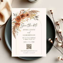 Save The Date Boho Terracotta Rust Fall Floral Mariage QR Code