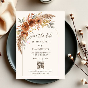 Save The Date Boho Terracotta Rust Fall Floral Mariage QR Code
