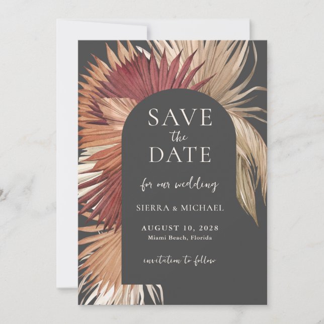 Save The Date Boho Tropical Fan Palms Wedding Enregistrer la dat (Devant)