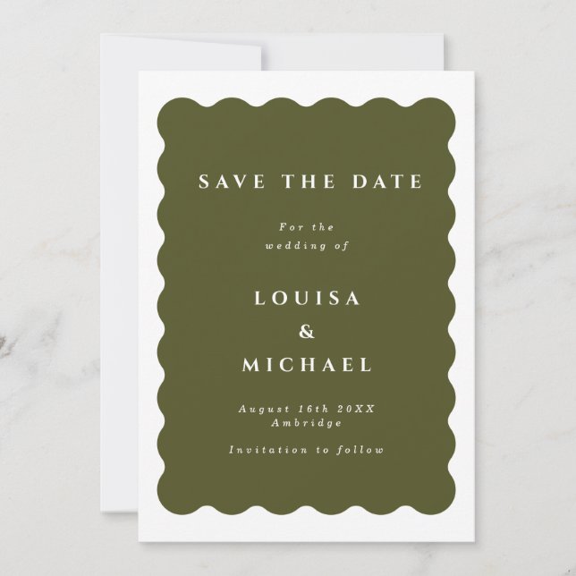 Save The Date Boho Wavy Bordure Vert Mariage Enregistrer La Date (Devant)