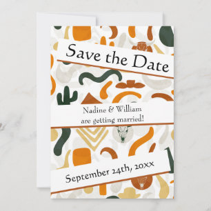 Save The Date Boho western QR code du désert cowboy cactus taure