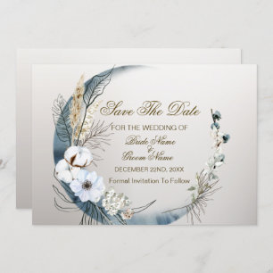 Save The Date Boho White Orchidée Fleurs Blue Moon Elegant Party