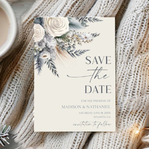 Save The Date Boho White Rose Floral Mariage Jardin