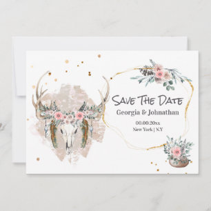 Save The Date Bois de cerf rose vert rose saumon chic bohème