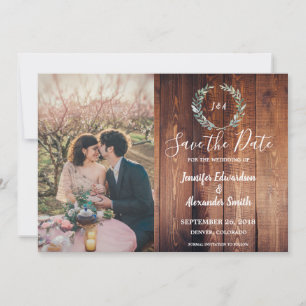 Save The Date Bois de grange rustique aquarelle feuille photo mo