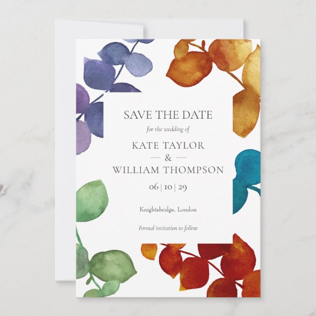 Save The Date Bois Eucalyptus Feuille Floral Enregistrer La Date (Devant)