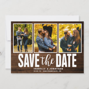 Save The Date Bois foncé rustique 3 photo Collage