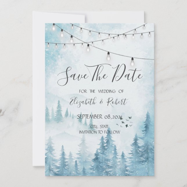 Save The Date Bois, Forêt, Pins Lumières Enregistrer La Date (Devant)