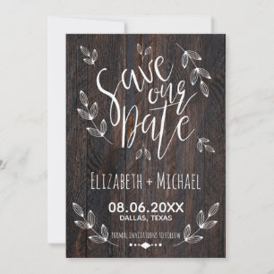 Save The Date Bois Rustique Épargnez notre Date Blanche Typograp
