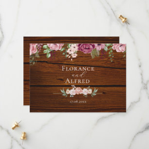 Save The Date Bois rustique fleuri élégant marron blanc mariage