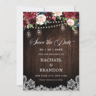 Save The Date Bois rustique Floral Mason Jar Enregistrer la date