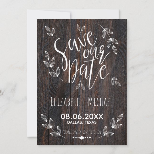 Save The Date Bois rustique Sauvez notre date Typographie blanch (Devant)