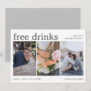 Save The Date Boissons Gratuites Élégantes Trois Photos Mariage