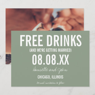 Save The Date Boissons gratuites Sage Green Photo Wedding Enregi