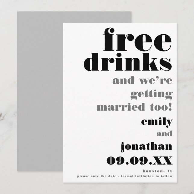 Save The Date Boissons gratuites Texte Décontracté Mariage Enreg (Devant / Derrière)