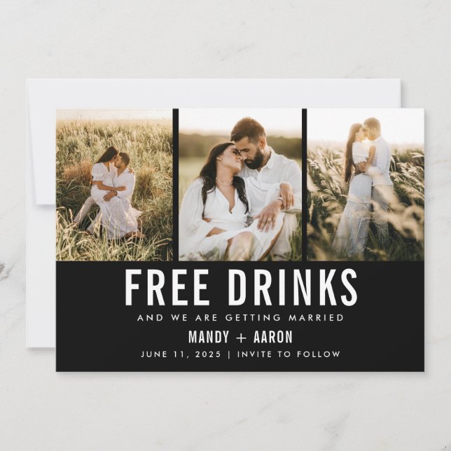 Save The Date Boissons gratuites Trois photos mariage Enregistre (Devant)