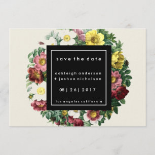 Save The Date Boîte noire simple Fleur vintage Enregistrer la
