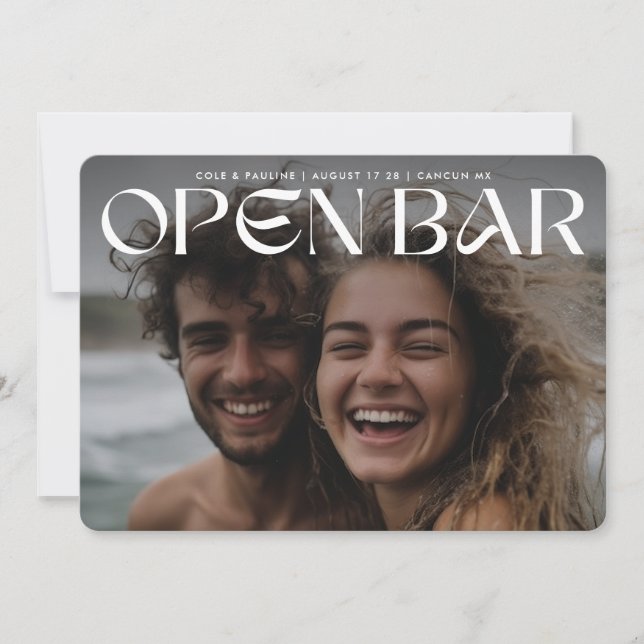 Save The Date Bold Retro Modern Open Bar FullBleed Photo Wedding (Devant)
