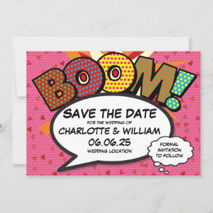Save The Date BOOM Enregistrez la date Fun rétro bande dessinée 