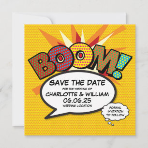 Save The Date BOOM Enregistrez la date Fun Retro Bande dessinée 
