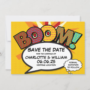 Save The Date BOOM Enregistrez la date Fun rétro bande dessinée 