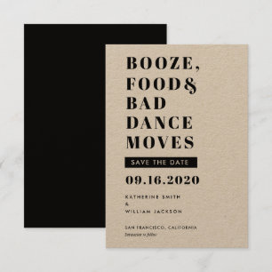 Save The Date Booze Food Mauvaise Danse Déplace Chic Enregistrer