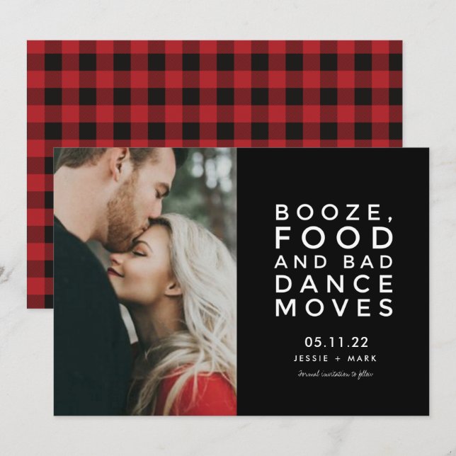 Save The Date Booze, Nourriture, Mauvaise Danse Déplace Photo (Devant / Derrière)