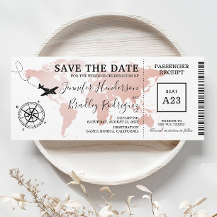 Save the Date Bordkarte Rose Gold Weltkarte Einlad
