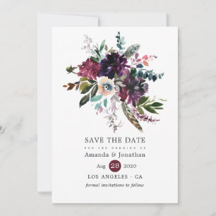 Save The Date Bordo Violet Plum Aquarelle Mariage Floral