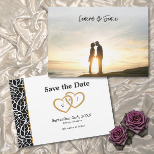 Save The Date Bordure d'accentuation des Feuilles blancs noirs