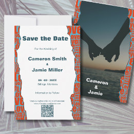 Save The Date Bordure de typographie d'amour bleu rouge