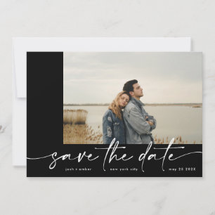 Save The Date Borné   Moderne Simple Black Photo Ice Blanc