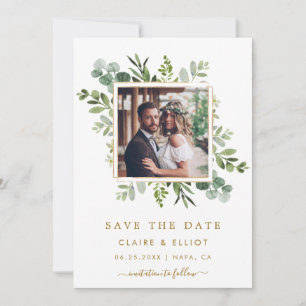 Save The Date Botanical Gold Green Mariage Photo Enregistrer la 