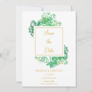 Save The Date Botanical Greenery Gold Accents Mariage