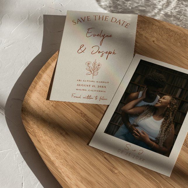 Save The Date Botanique Beige Floral Terracotta Mariage photo (Créateur téléchargé)