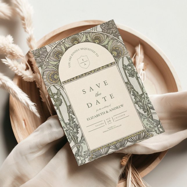 Save The Date Botanique Blush Arch Art Nouveau mariage (Créateur téléchargé)