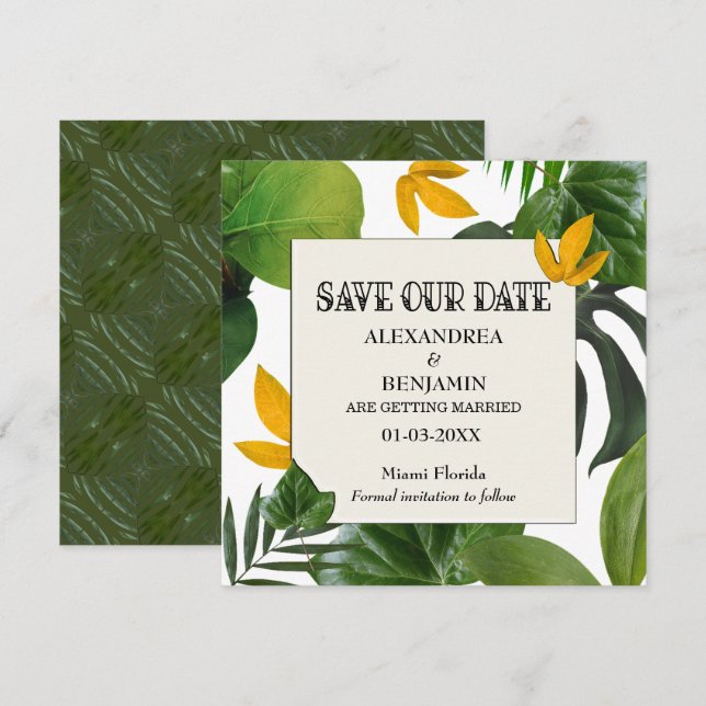 Save The Date Botanique Enregistrer La Date Palms Tropical (Devant / Derrière)