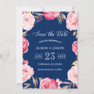 Save the date   Botanique Floral Wreath Navy Bleu