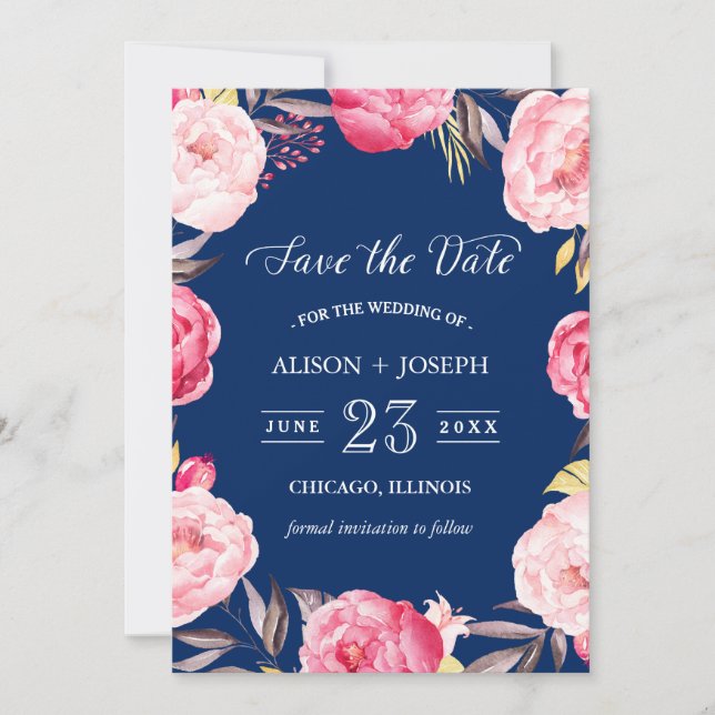 Save the date | Botanique Floral Wreath Navy Bleu (Devant)