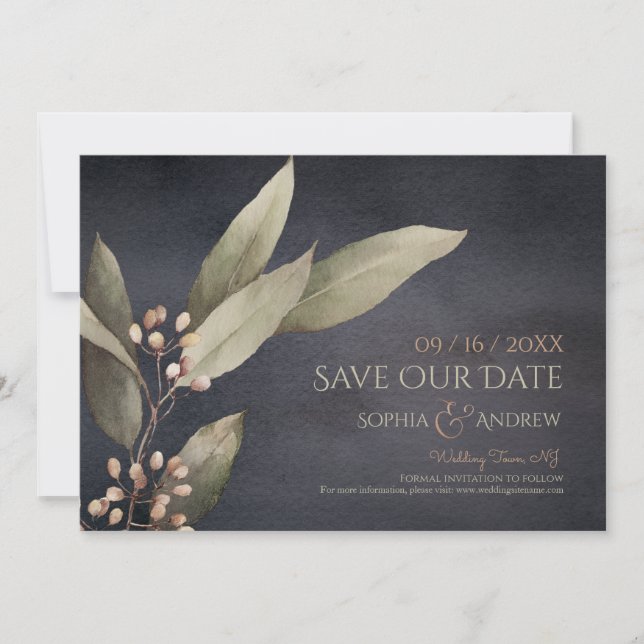 Save The Date Botanique foncé verdure rustique sauver la date (Devant)