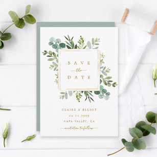 Save The Date Botanique Gold Greenery Wedding Enregistrer la car