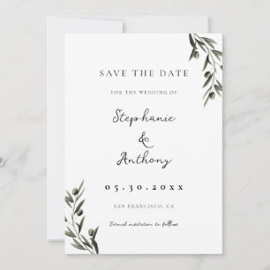 Save The Date Botanique Olive Branch Feuille Mariage italien