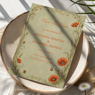 Save The Date Botanique Poppy Vintage