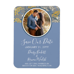 Save the Date Botanische Daisy Floral Yellow & Nav Magnet