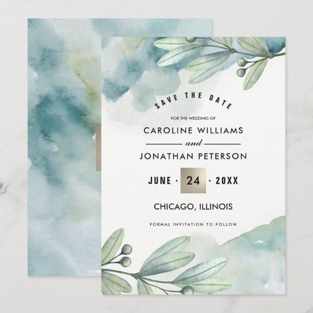 Save The Date. Botanische Hochzeitsankündigung Date (Vorne/Hinten)
