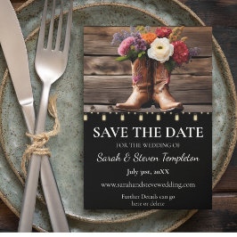 Save The Date Bottes Western Cowboy Floral Elegant Mason Jar